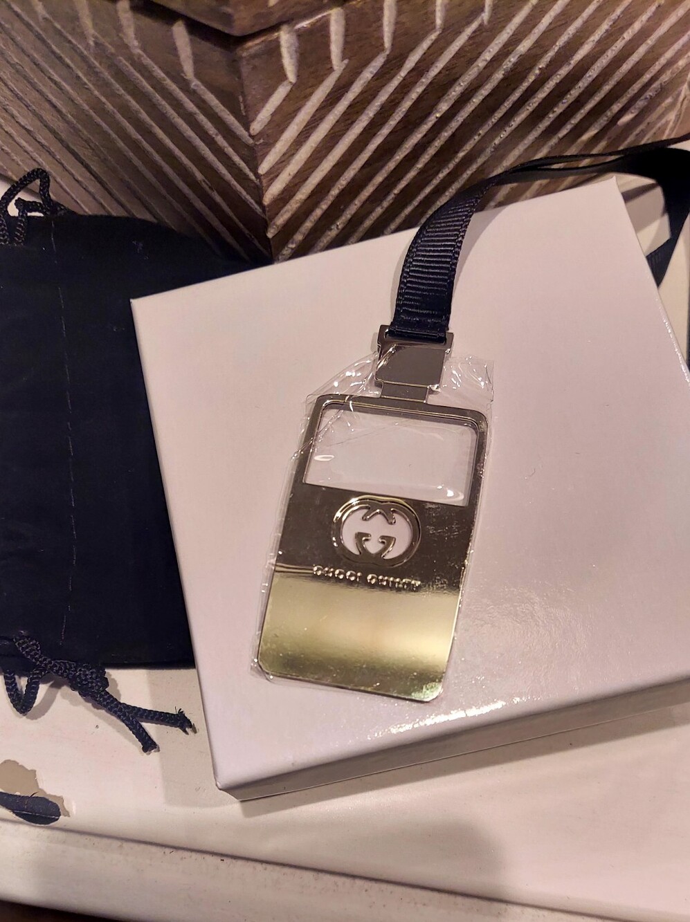 Gucci Charm Silver Book Mark On Black Ribbon UNISEX